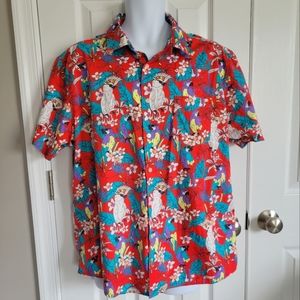 Original use Hawaiian bright red parrot cockatoo button down shirt sleeve shirt